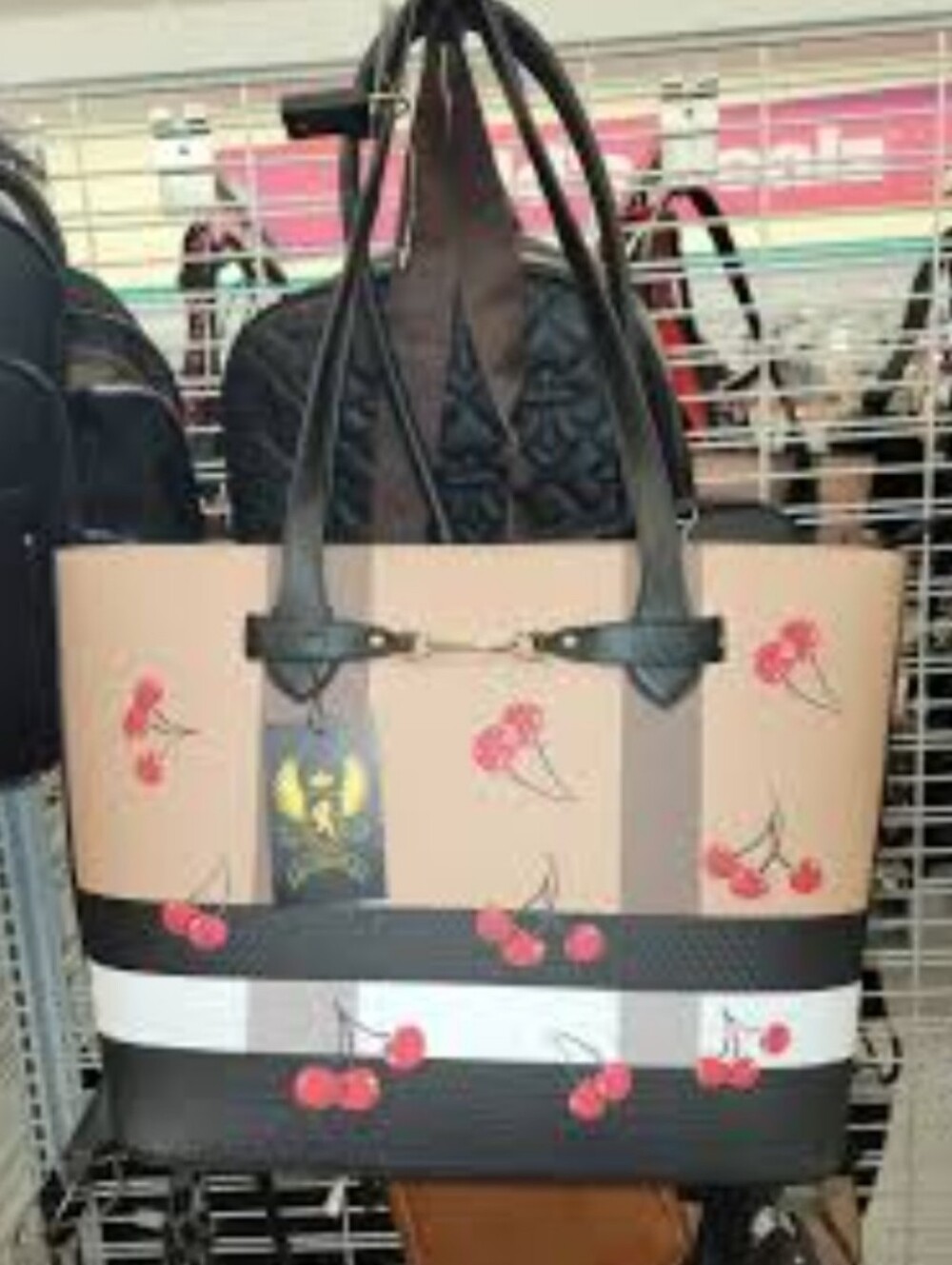 Cherry Print Beige & Black Tote Bag